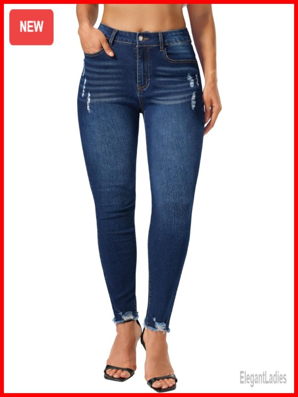 Mid Rise Ripped Skinny Stretchy Denim Jeans for Women Distressed Slim Fit